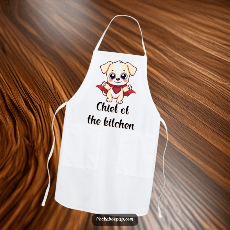 Funny Hero Puppy Apron: A heroic puppy in a cape, ready to conquer any cooking challenge