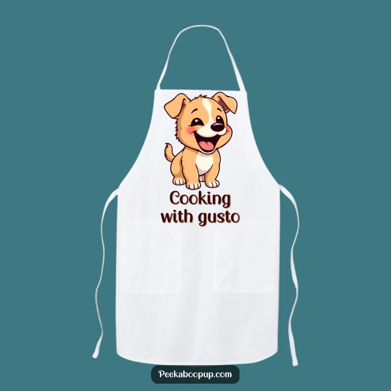 Funny Happy Puppy Apron: Cook with Joy Featuring a Barking Pup