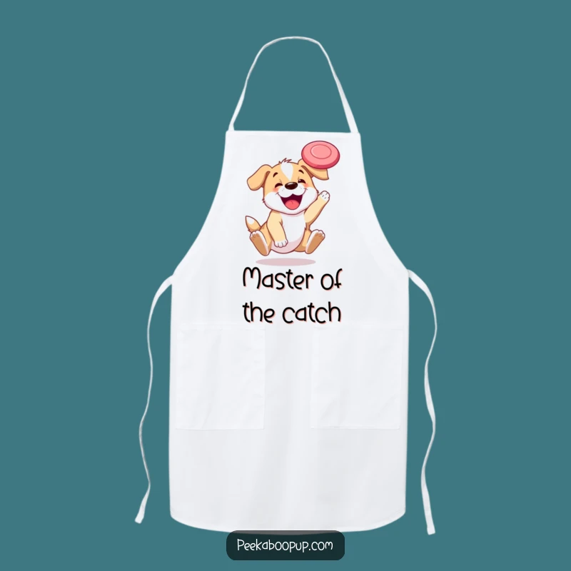 Funny Puppy Frisbee Catch Apron - Kitchen Fun Dog Lover Gift!