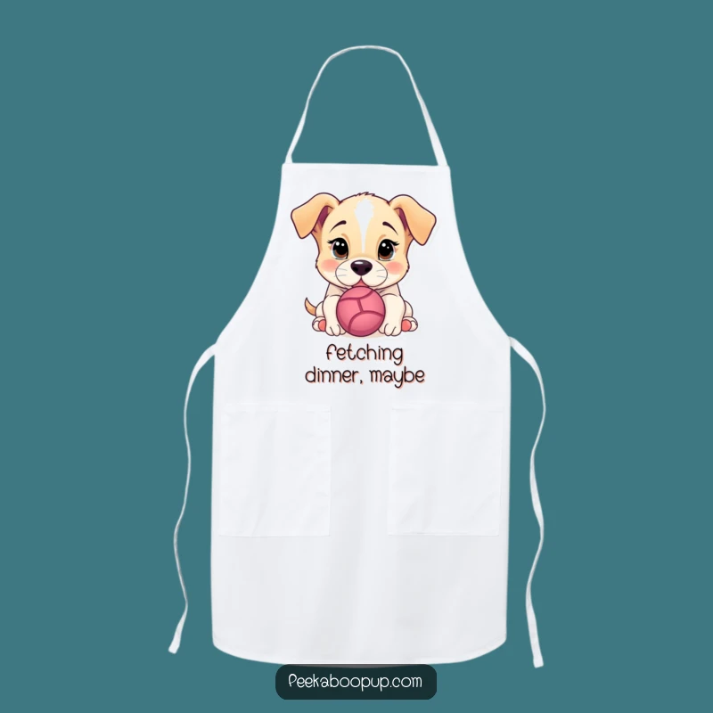 Funny Puppy Nudging Ball Apron: Chef's Hilarious Dog Companion Gift