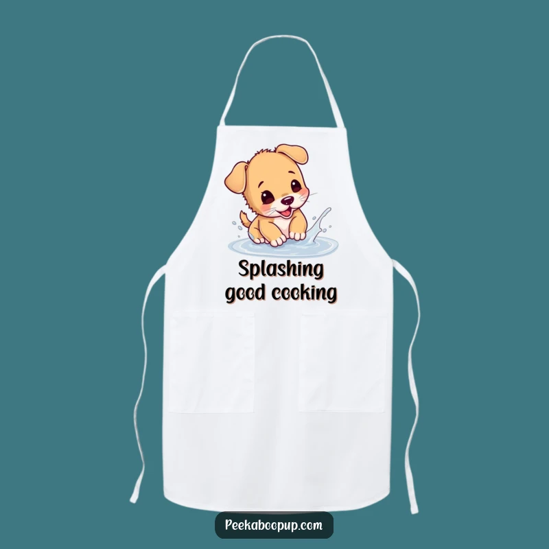 Funny Puppy Puddle Splash Kitchen Apron