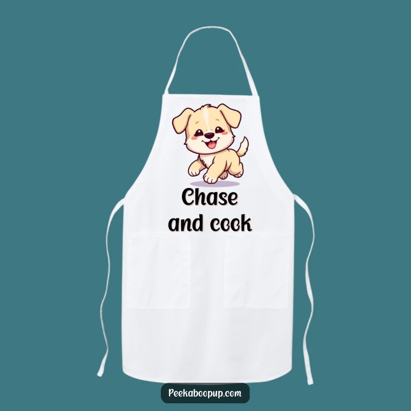 Funny Puppy Tail Chase Apron: Chef's Delight for a Hilarious Kitchen Experience