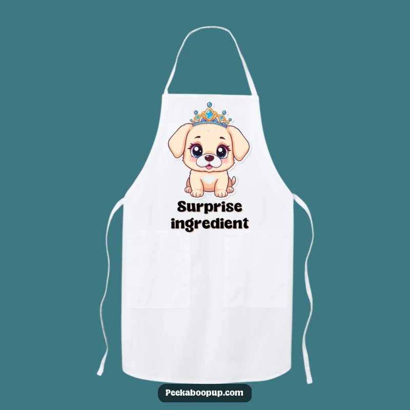 Funny Surprised Puppy Apron: Humorous Tiara Pup Kitchen Wear, Excellent Funny Gift