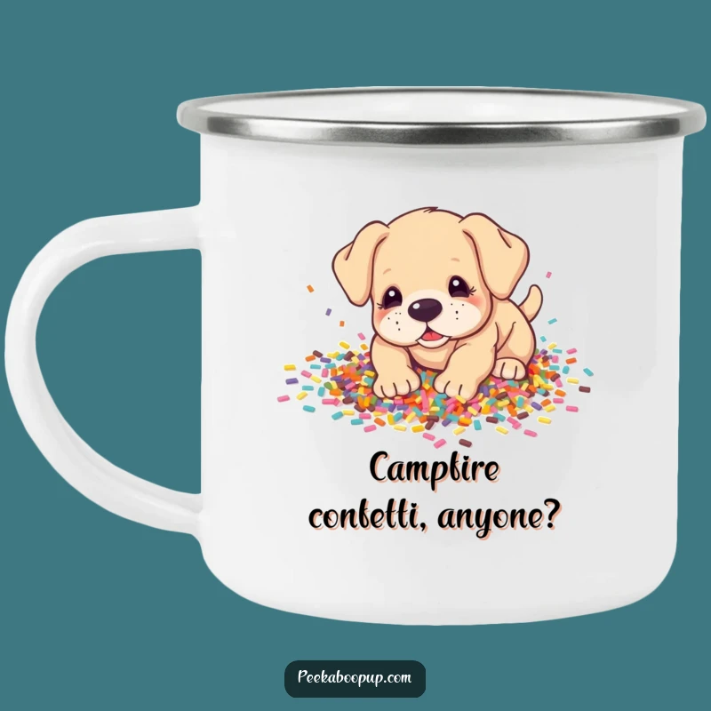 Adventure Funny Puppy Confetti Camping Mug: Sip Joy, Hilarious Dog Gift