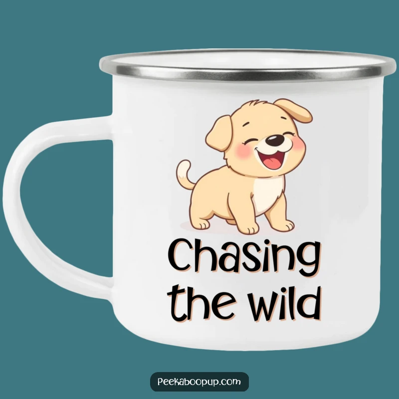 Funny Giggling Puppy Tail Chase Camping Mug - Hilarious Outdoor Dog Fun!
