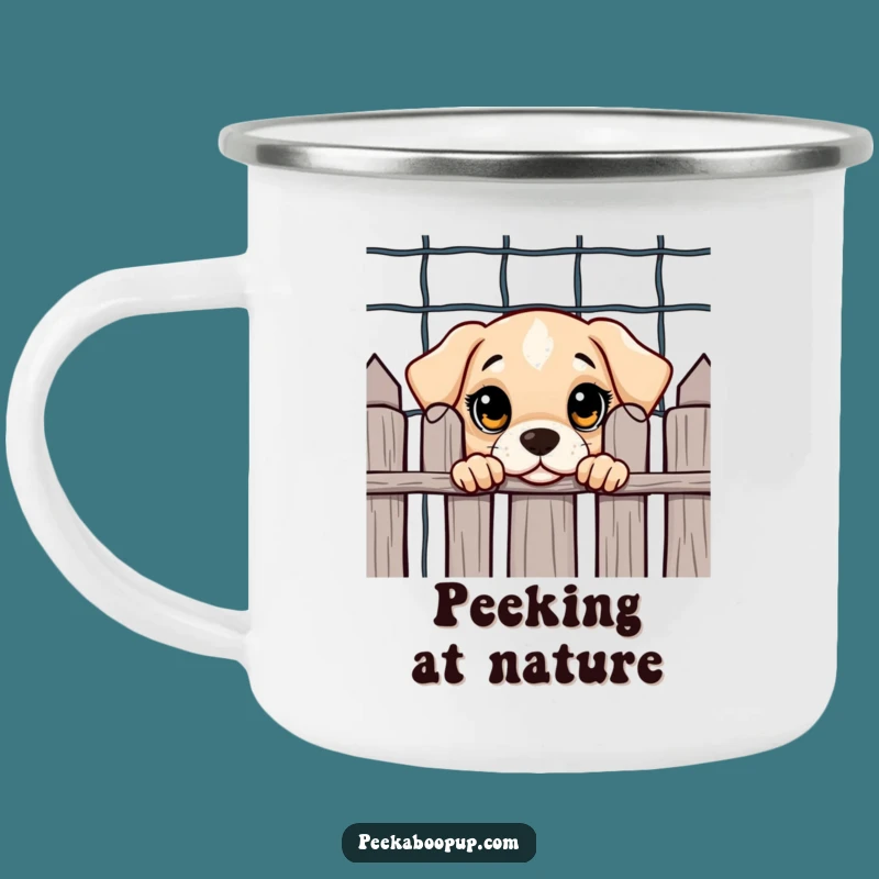 Durable Funny Puppy Peek Camping Mug: Outdoor Adventures with Curious Pups
