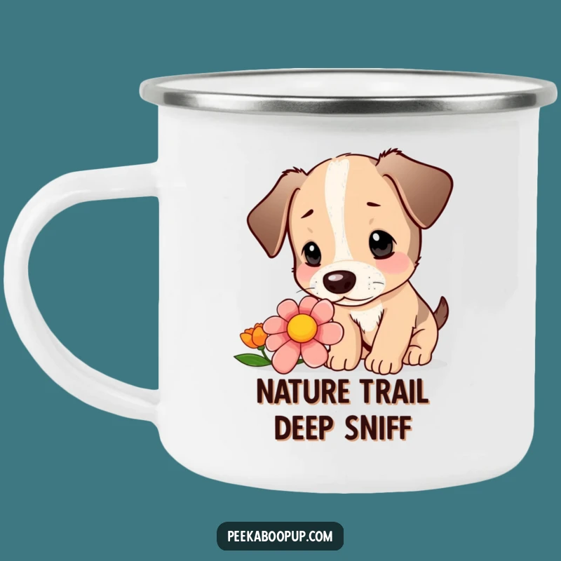 Funny Camp Puppy Mug - Curious Sniff, Outdoor Fun, Humorous Dog Gift!
