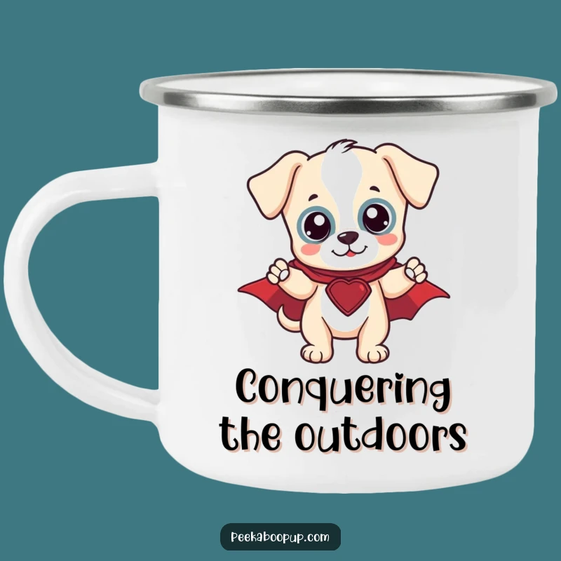 Funny Hero Puppy Camping Mug: Your Super Sidekick for Outdoor Adventures