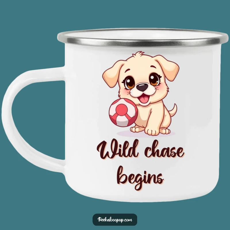 Funny Puppy Ball Chase Camping Mug: Adventure Fuelled by Excited Dog Play