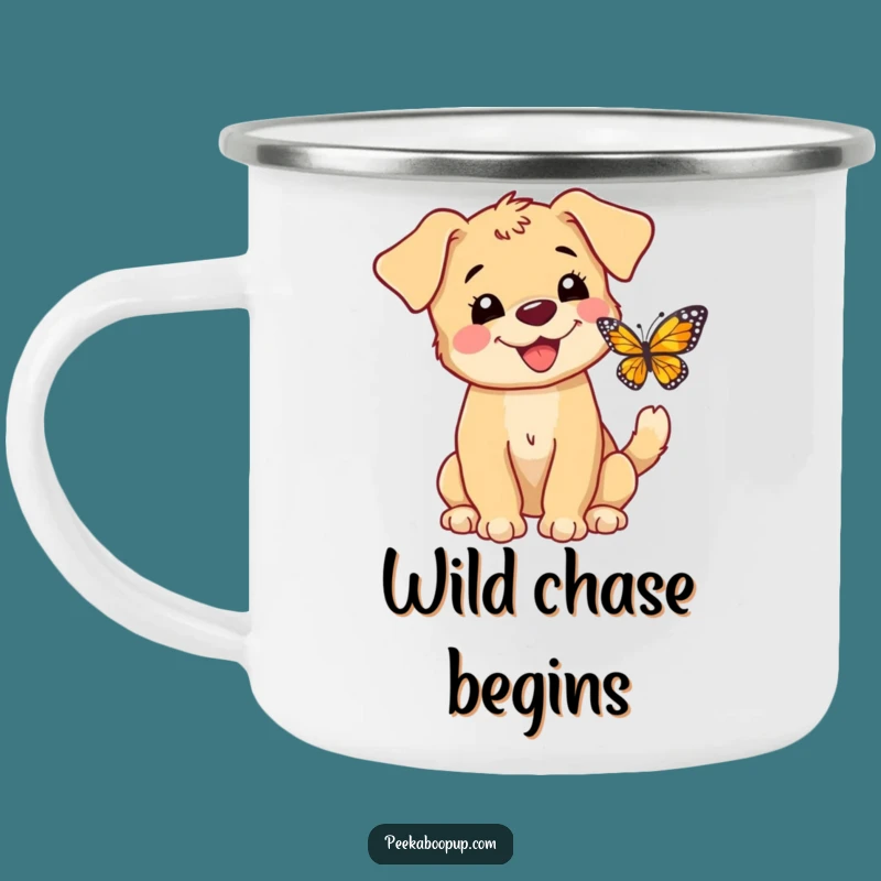 Funny Puppy Butterfly Camping Mug: Durable and Humorous for Outdoor Adventures