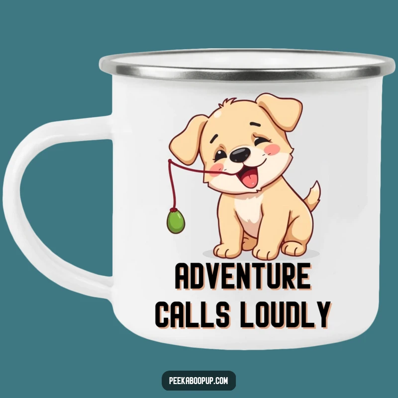 Funny Puppy Camping Mug: Enjoy Outdoors with a Playful Pup