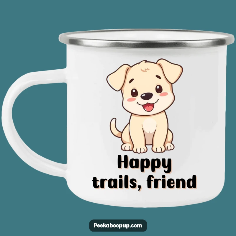 Funny Puppy Greeting Camping Mug: Enthusiastic & Hilarious Outdoor Companion