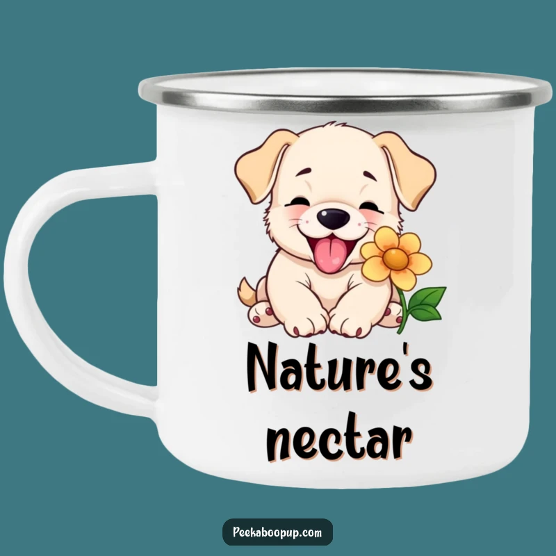 Funny Puppy Lick Camping Mug - Adventure with a Flower Kiss
