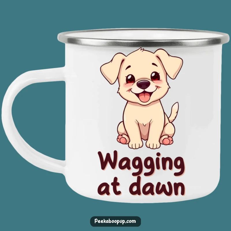 Funny Puppy Wagging Camping Mug - Floppy Ears Outdoor Fun