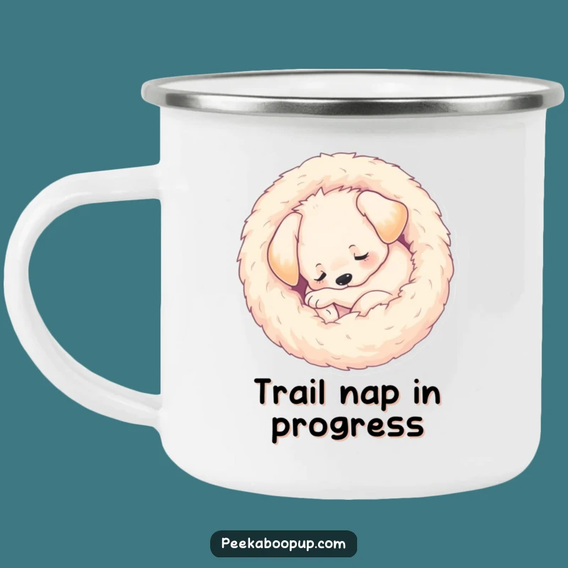 Funny Sleeping Puppy Camping Mug: Cozy Ball Adventure Cup, Hilarious Gift