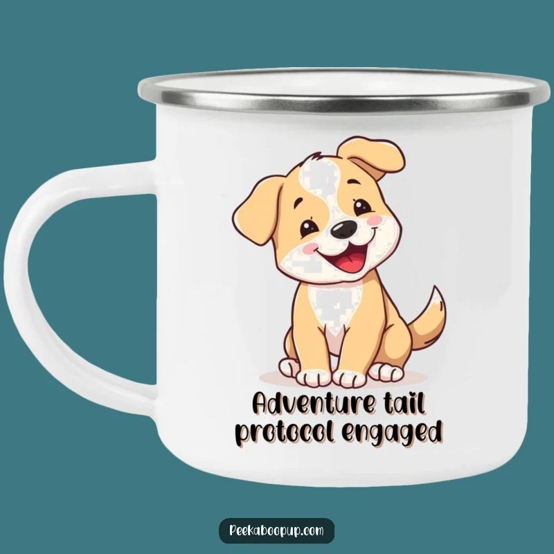 Funny Spinning Puppy Camping Mug: Adventure Ready with Hilarious Dog Vibes