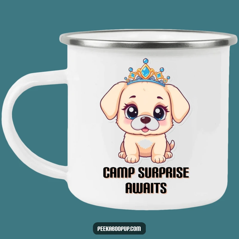 Funny Surprised Puppy Camping Mug: Durable Tiara Pup Cup, Ideal Funny Gift