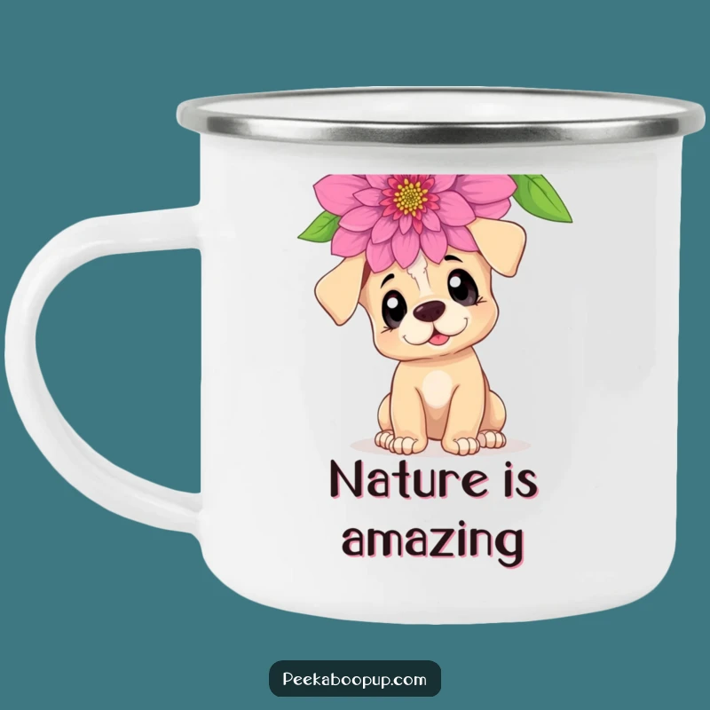 Funny Curious Puppy Camping Mug: Explore Nature with This Pup