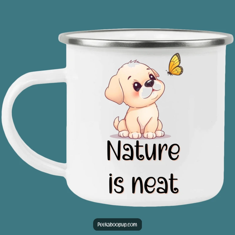 Funny Puppy Butterfly Camping Mug - Outdoor Curious Puppy Wonder