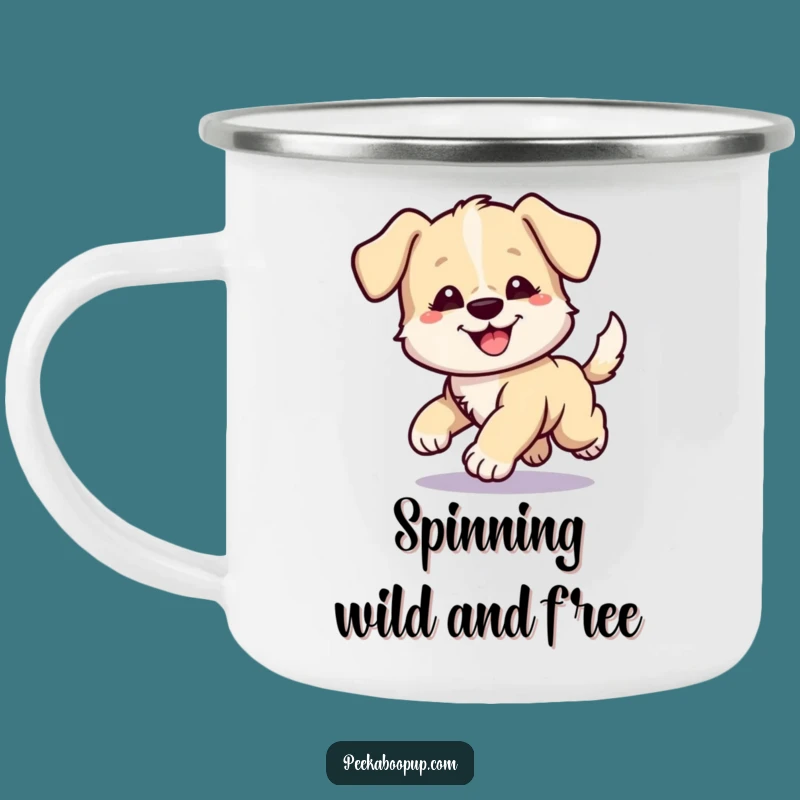 Funny Puppy Tail Chase Camping Mug: Adventure Fuelled by Hilarious Canine Comedy
