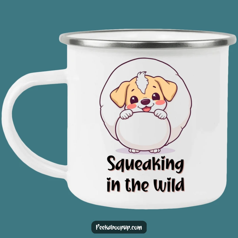 Funny Puppy Toy Camping Mug - Peek-a-Boo Outdoor Delight