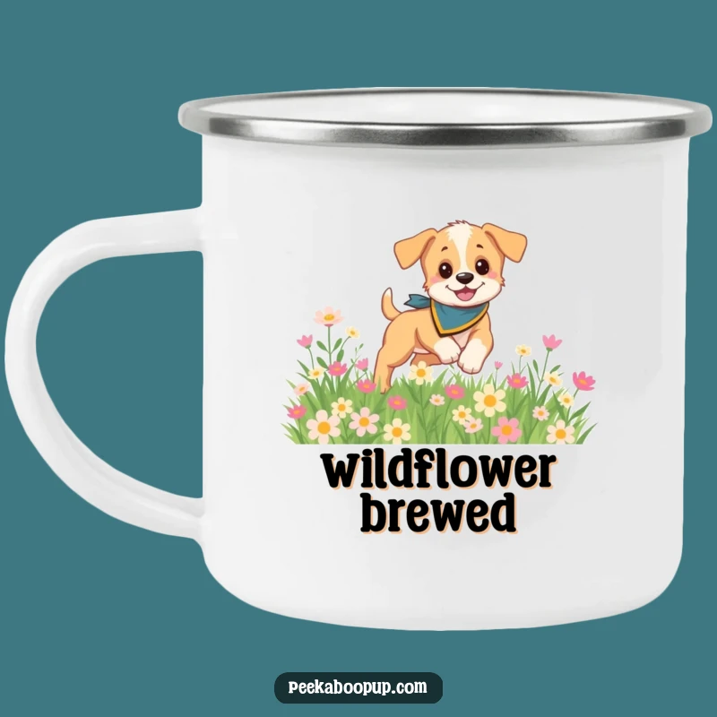 Durable Funny Puppy Meadow Camping Mug: Outdoor Adventures with Floral Pups