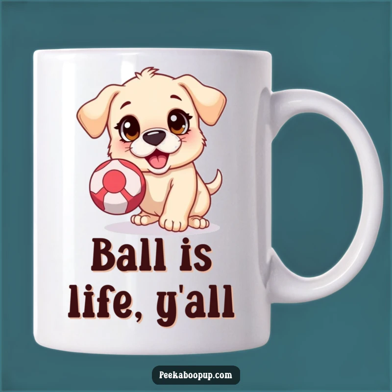Funny Puppy Ball Chase Mug: Excited Pup Energy for a Hilarious Gift!