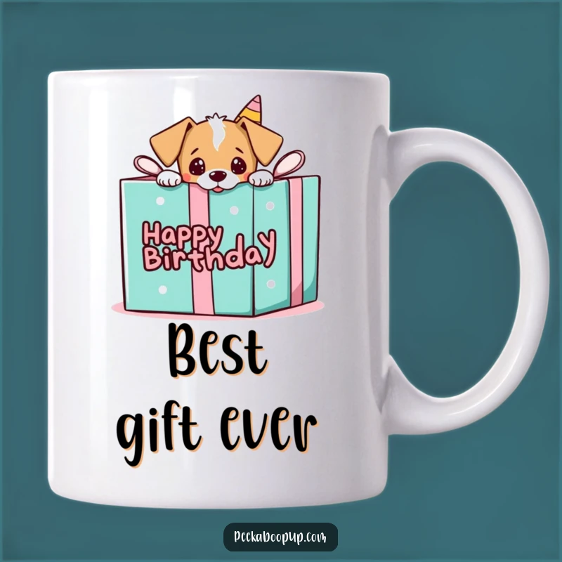 Funny Puppy Gift Mug: Peek-a-Boo Surprise Design, Birthday Humor