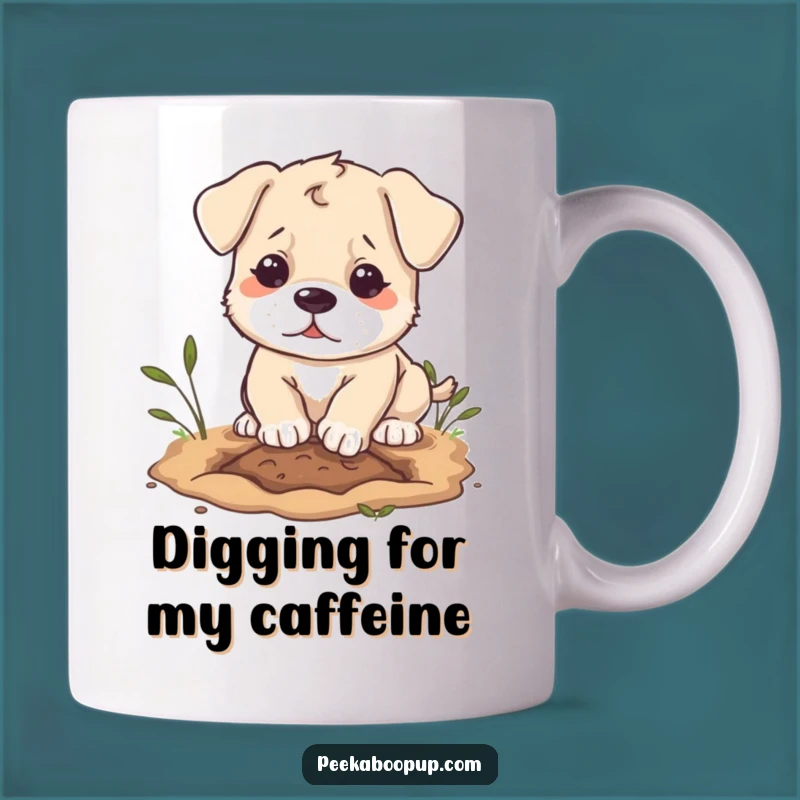 Funny Puppy Digging Mug: Determined Pup for Humorous Mornings