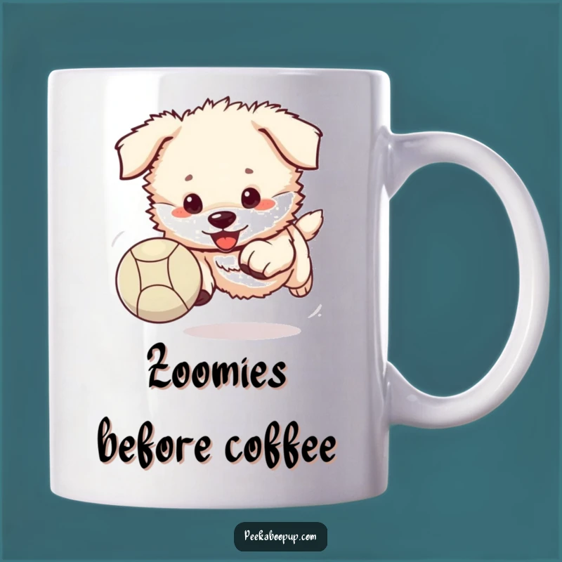 Funny Puppy Ball Mug - Energetic Fluffy Puppy Playing Gift Idea
