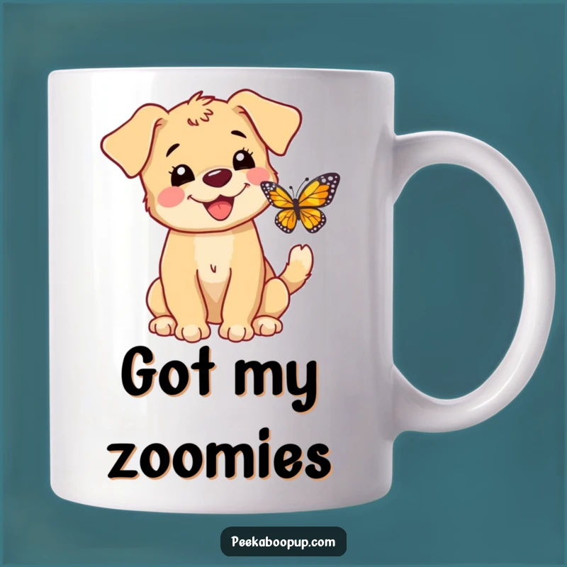 Funny Puppy Butterfly Chase Mug: A Joyful Scene for Dog Lovers and Nature Fans
