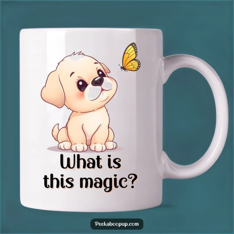 Funny Puppy Butterfly Mug - Curious Puppy Head Tilt Gift Idea