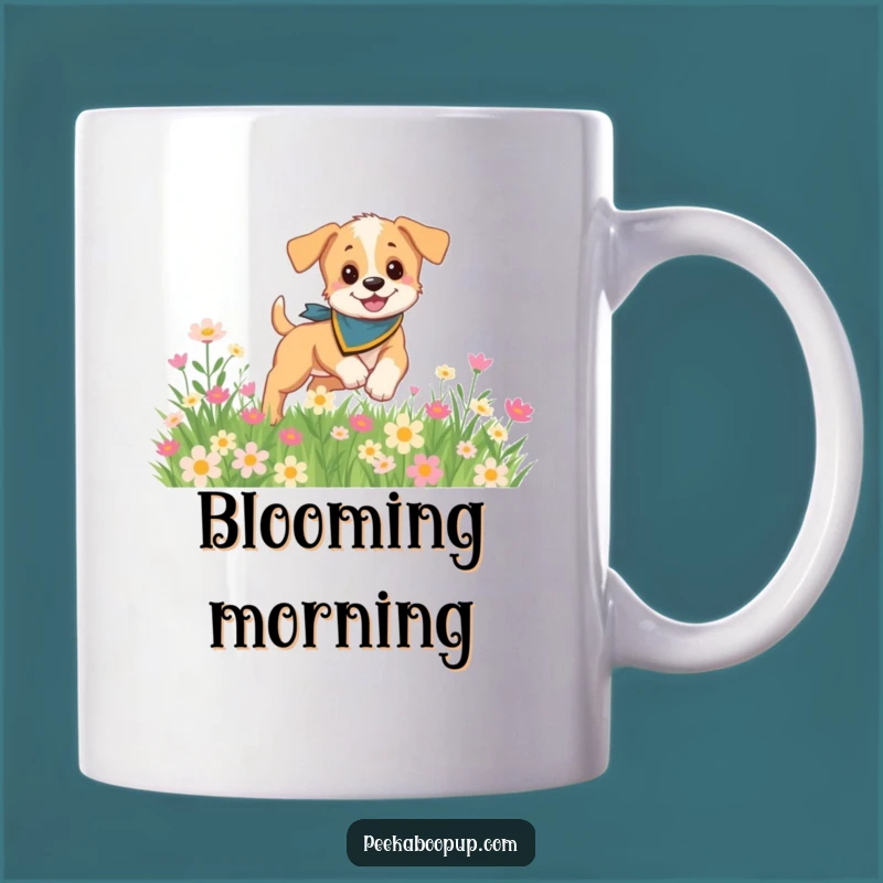 Funny Puppy Flower Field Mug: Adorable Dog Gift for Nature and Pet Lovers