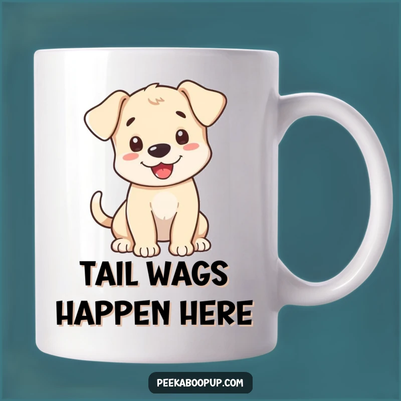 Funny Puppy Greeting Mug: Enthusiastic Tail Wagging Dog Lover's Gift