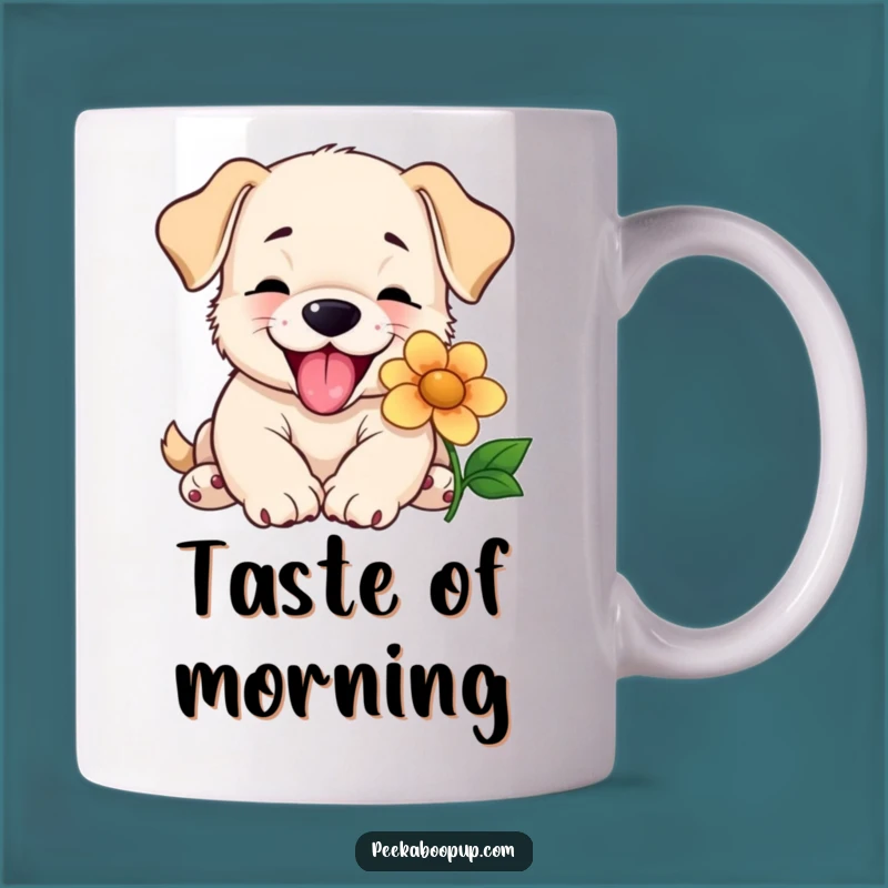 Funny Puppy Lick Mug - Happy Dog's Flower Kiss Gift