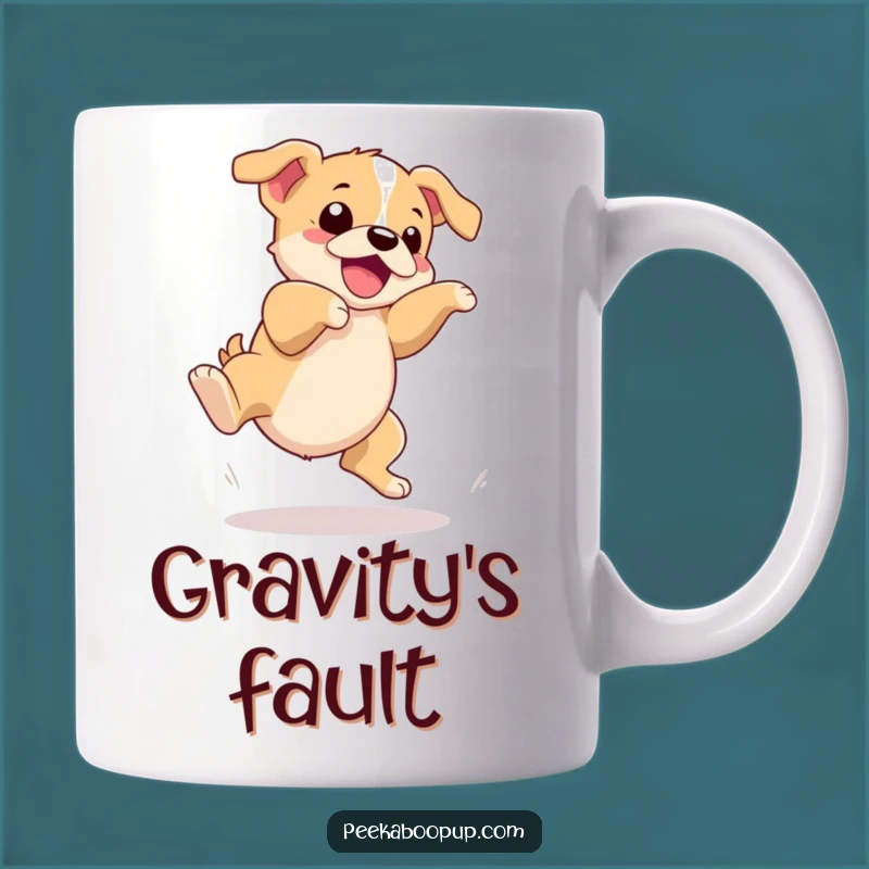 Funny Puppy Trip Mug - Clumsy Canine's Dramatic Leap Gift