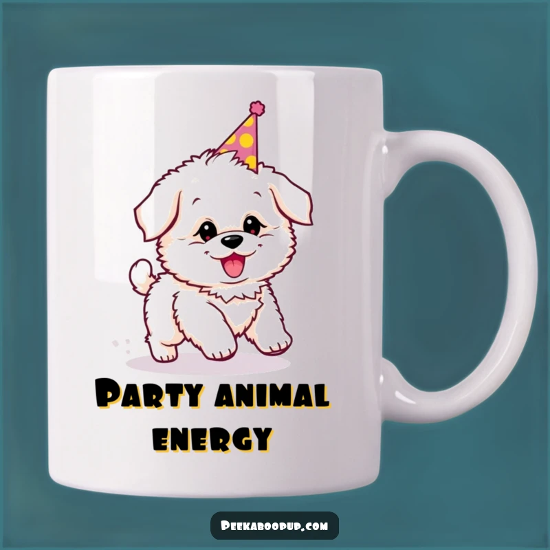 Funny Puppy Party Mug: Tail Chasing Dog Design, Joyful Gift