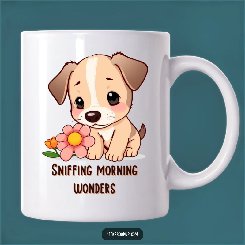 Funny Puppy Flower Mug - Curious Sniff, Perfect Humorous Dog Lover Gift!
