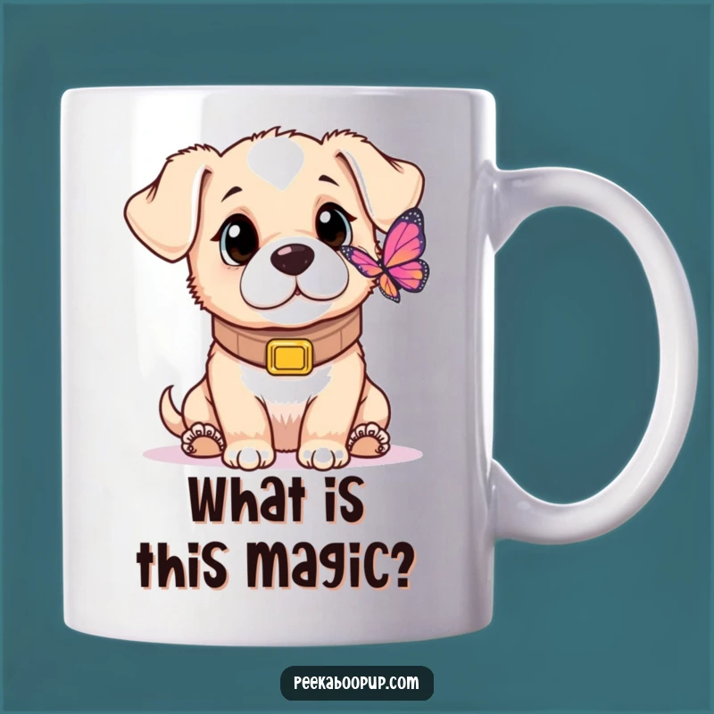 Funny Puppy Butterfly Mug: Adorable Oversized Collar Pup for a Hilarious Gift