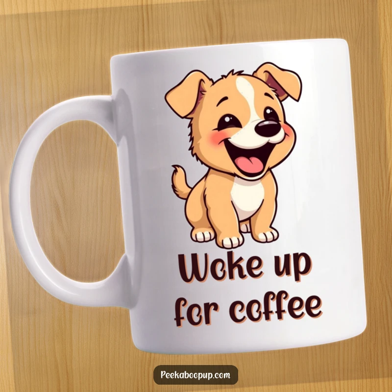 Funny Happy Puppy Mug: A joyful puppy mid-bark with a playful bounce, full of canine glee