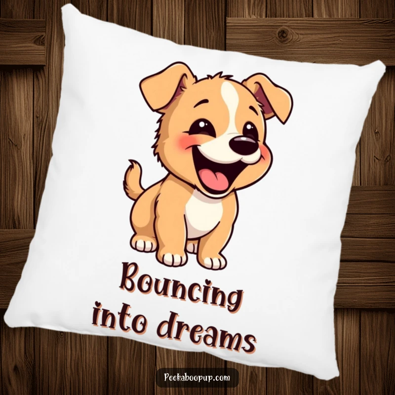 Funny Happy Puppy Pillow: Soft cushion featuring a happy puppy barking with a joyful bounce
