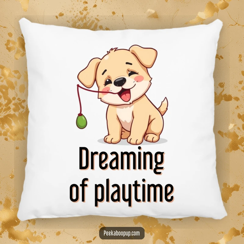 Funny Puppy Pillow: Soft cushion featuring a cute puppy intensely batting at a string