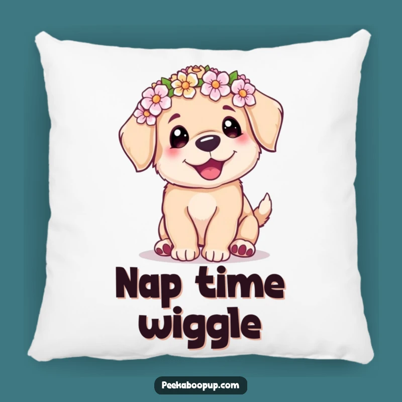 Funny Puppy Flower Crown Pillow: Cozy Wiggle Comfort, Perfect Gift