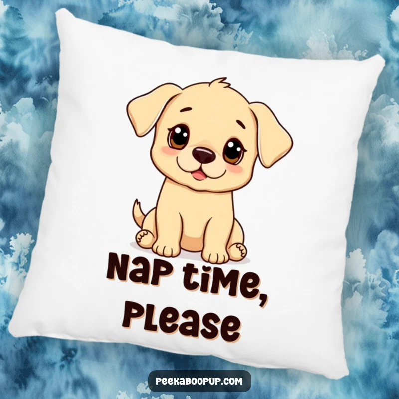 Funny puppy pillow featuring a puppy with big, innocent begging eyes, offering comfort and a dose of cute humor.