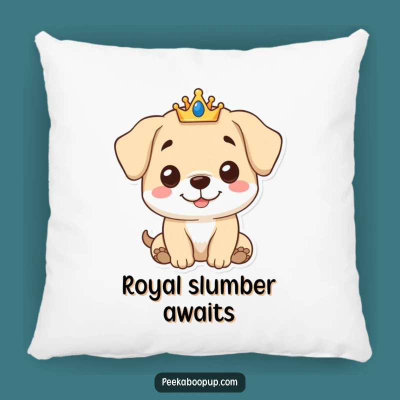 Funny Royal Puppy Pillow - Soft Crowned Dog Gentle Smile Cozy Accent Funny Gift