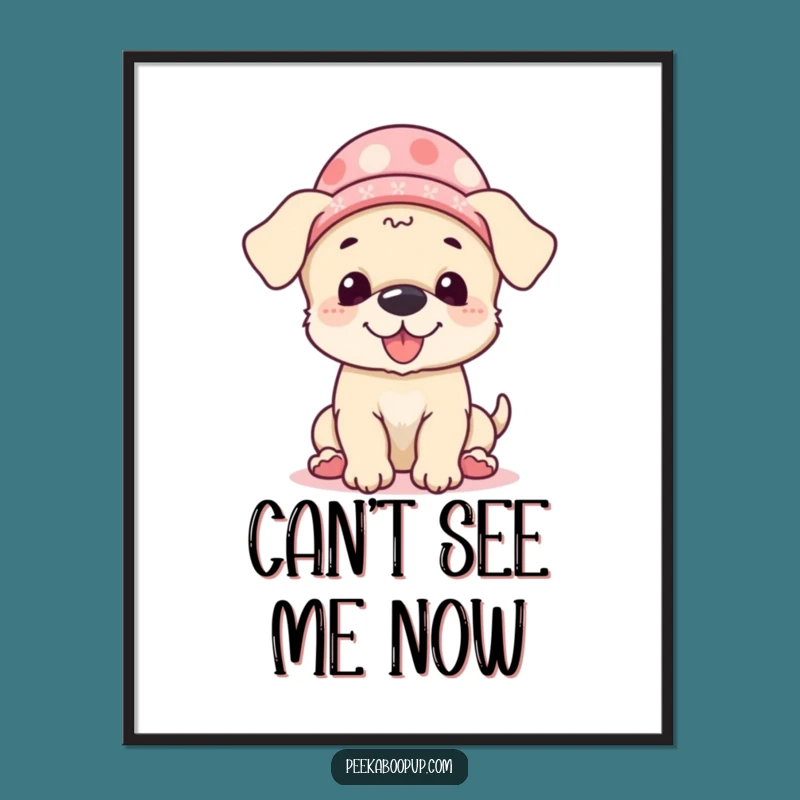 Funny Giggling Puppy Peek-a-Boo Hat Digital Art: Instant Joyful Decor