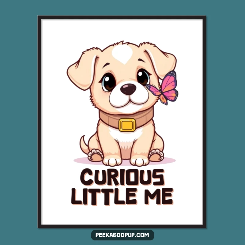 Funny Puppy Butterfly Digital Art: Instant Cute Wall Art with Oversized Pup