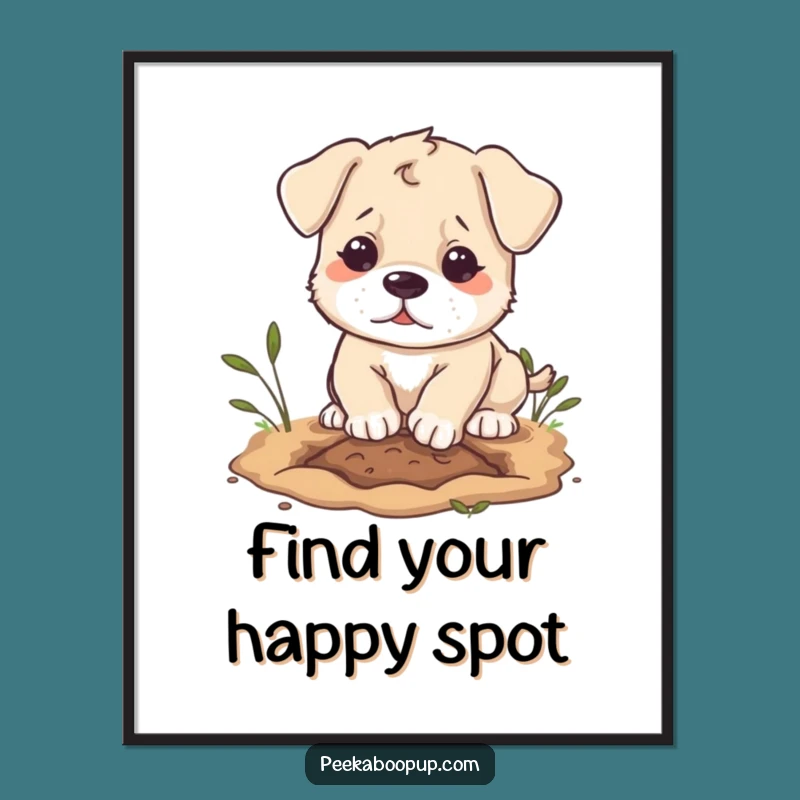 Funny Puppy Digging Digital Art: Determined Pup for Instant Decor