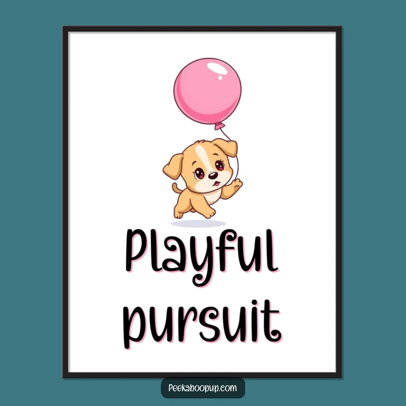 Funny Determined Puppy Balloon Digital Art, Printable Wall Decor Gift