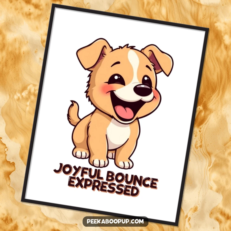 Funny Happy Puppy Digital Art Print: A joyful puppy barking with a playful bounce, radiating happiness